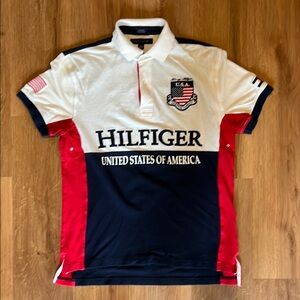 Tommy Hilfiger Red and White Polo Shirt with Crest